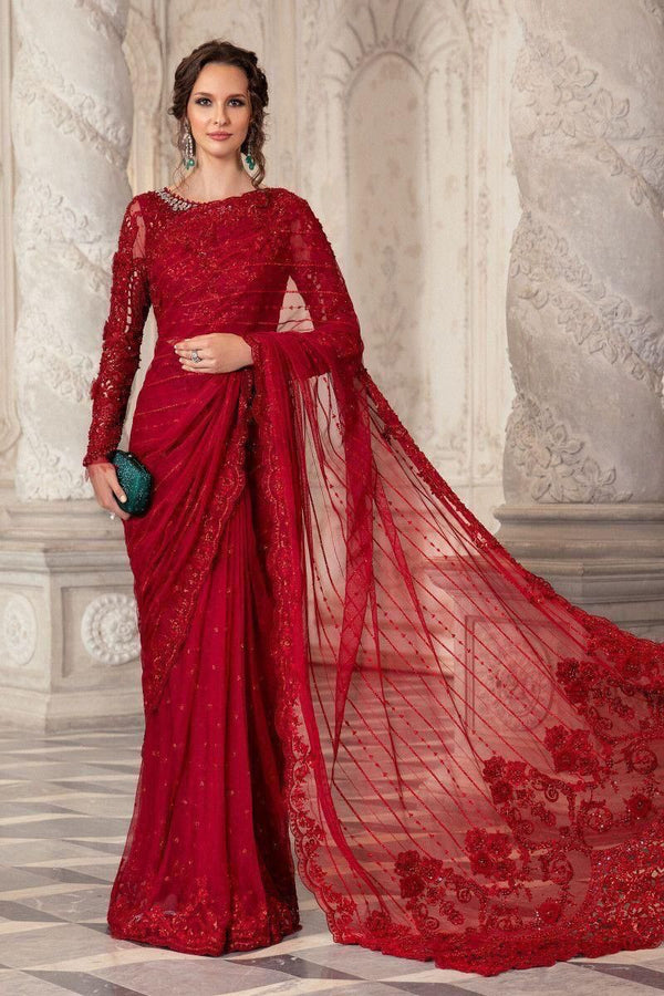 Maria B Exclusive Net Saree D-004 (Red)