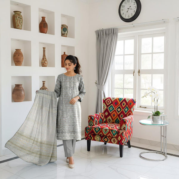 Embroidered Chamki Dhanak Unstitched 3Piece D-010