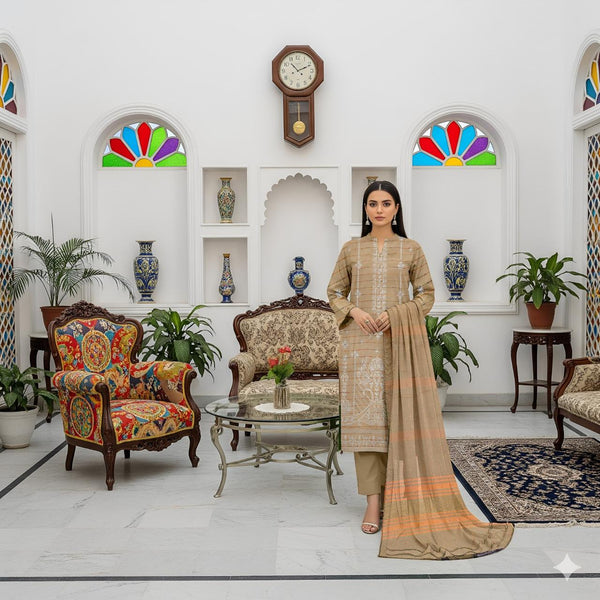 Embroidered Chamki Dhanak Unstitched 3Piece D-011